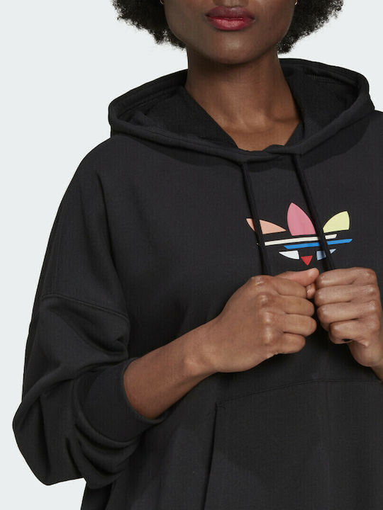 Lang Damen Sweatshirt Kapuzen Schwarz