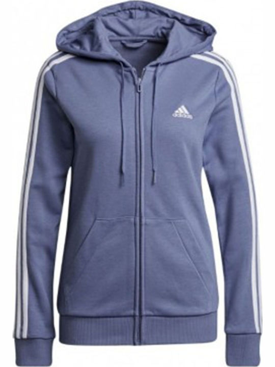 Performance Essentials 3-Stripes Γυναικεία Ζακέτα Φούτερ με Κουκούλα Μπλε