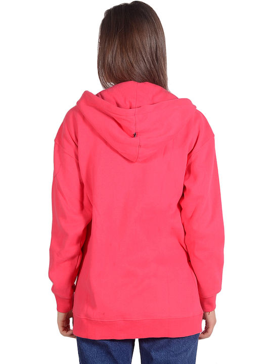 Long Women's Sweatshirt Jacket Hooded Hot Pink