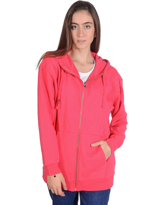 Long Women's Sweatshirt Jacket Hooded Hot Pink