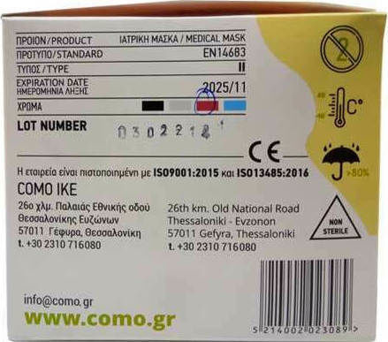 Como Surgical Mask single-use 3ply Type II BFE >98% Protective Mask Non-Reusable Type II Surgical Pink 50pcs