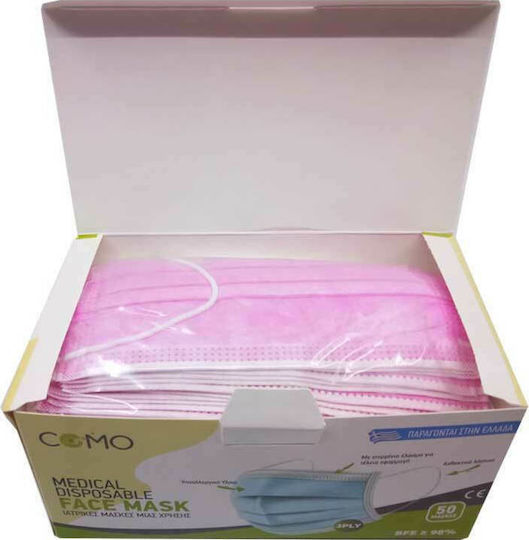 Como Surgical Mask single-use 3ply Type II BFE >98% Protective Mask Non-Reusable Type II Surgical Pink 50pcs
