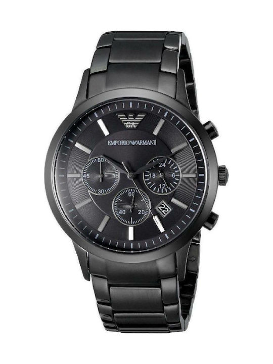Emporio Armani Ανδρικό Ρολόι 43mm Χρονογράφος Μπαταρίας με Μαύρο Μεταλλικό Μπρασελέ
