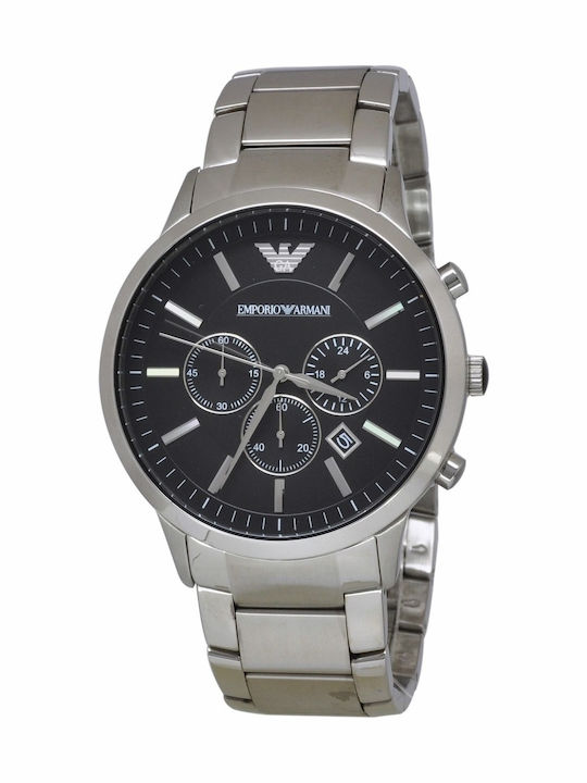 Emporio Armani Ανδρικό Ρολόι 45mm Χρονογράφος Μπαταρίας με Ασημί Μεταλλικό Μπρασελέ