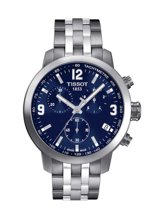 Tissot Sport PRC200 Ανδρικό Ρολόι 42mm Χρονογράφος Μπαταρίας με Ασημί Μεταλλικό Μπρασελέ