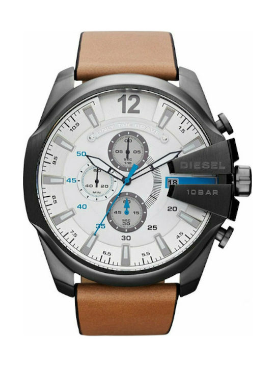 Diesel Uhr Chronograph Batterie mit Braun Leder...