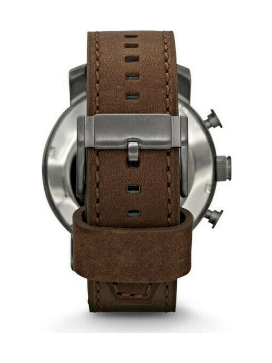 Fossil Ανδρικό Ρολόι 50mm Χρονογράφος Μπαταρίας με Καφέ Δερμάτινο Λουράκι