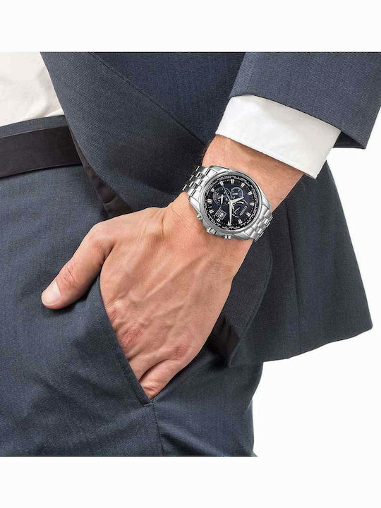 Citizen Herrenuhr 44mm Chronograph Eco - Antrieb mit Silber Metallarmband