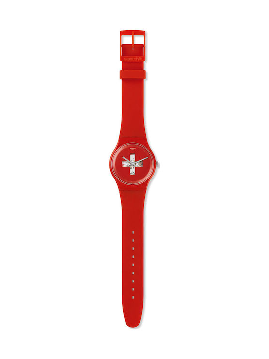 Swatch Watch with Red Rubber Strap