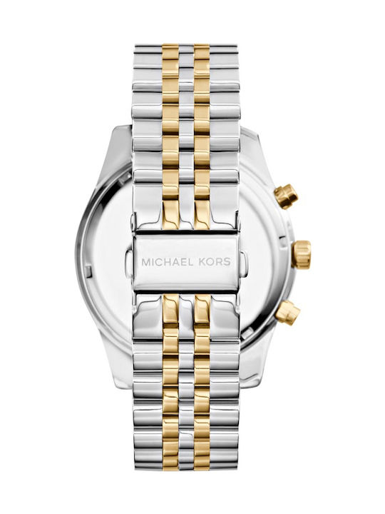 Michael Kors Lexington Herrenuhr 45mm Chronograph Batterie mit Silber Metallarmband