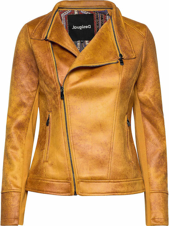 Sven Women's Short Biker Artificial Leather Jacket for Winter Yellow