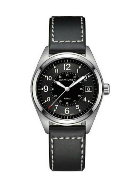 Hamilton Ανδρικό Ρολόι 40mm Μπαταρίας με Μαύρο Δερμάτινο Λουράκι