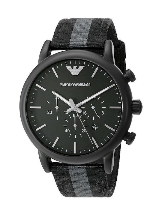 Emporio Armani Класически Мъжки Часовник 46мм Хронограф На Батерия с Черен Текстилен Каишка