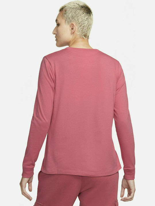 Nike Essential Damen Sportlich Baumwolle Bluse Langärmelig Rosa