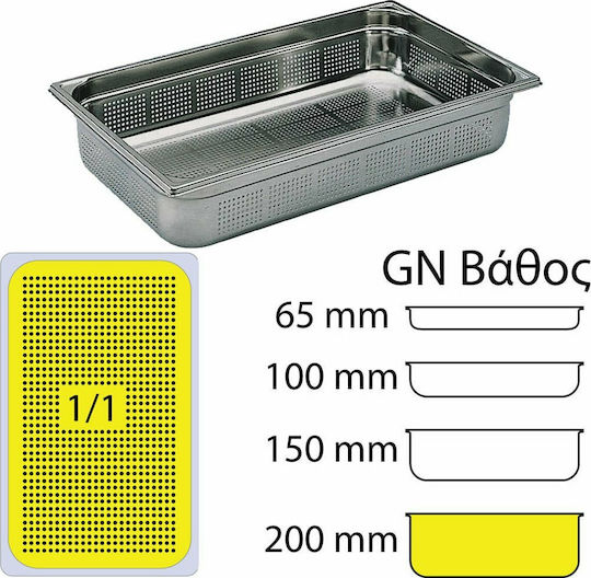 Matfer Durchlöchert Gastronorm-Behälter Edelstahl GN1/1 mit Tiefe 200mm