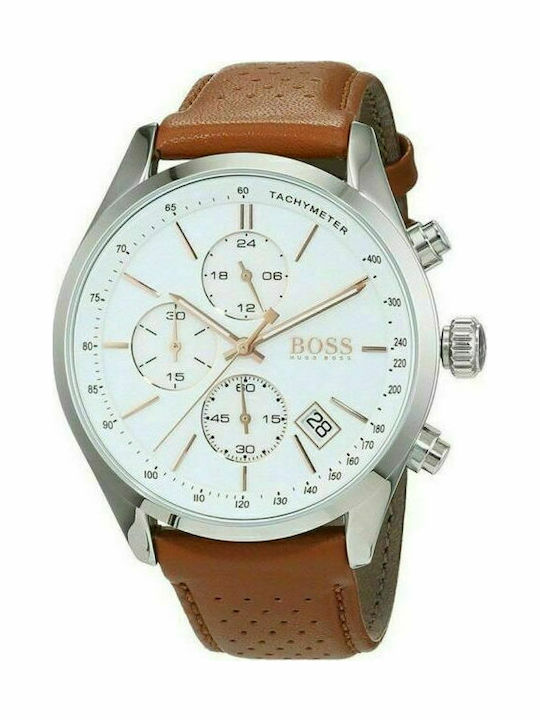 Boss Contemporary Sport Herrenuhr 43mm Chronograph Batterie mit Braun Lederarmband