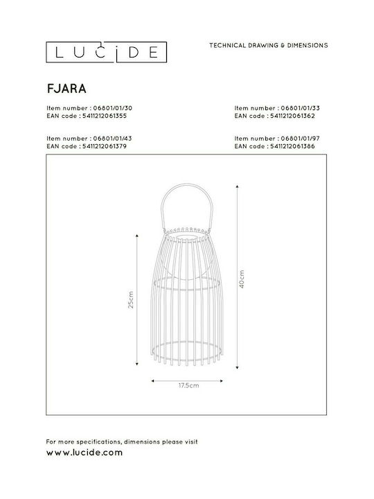 Lucide Lightning Επιτραπέζιo Φωτιστικό LED Εξωτερικού Χώρου 3W με Θερμό Λευκό Φως IP44 Μαύρο