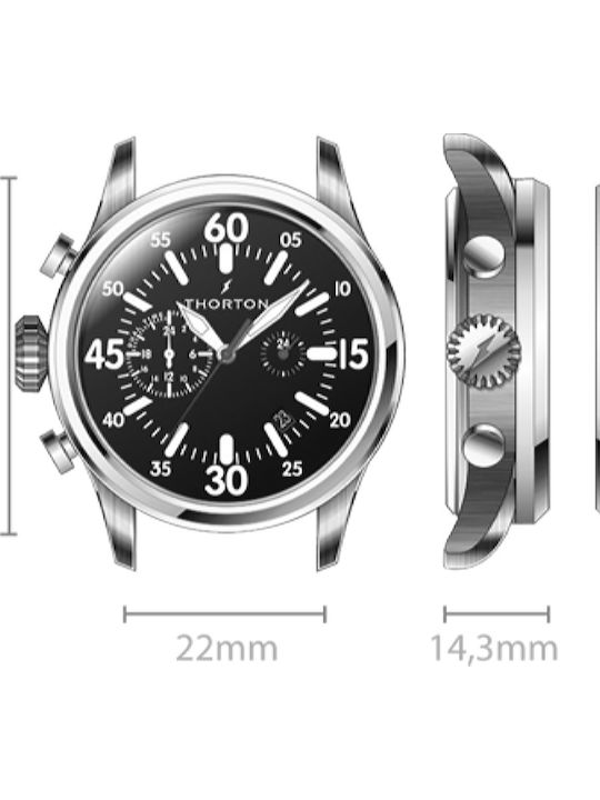 Thorton Arne Ανδρικό Ρολόι 47mm Χρονογράφος Μπαταρίας με Καφέ Δερμάτινο Λουράκι