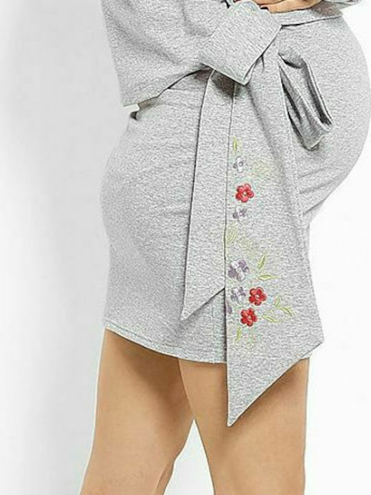 PeeKaBoo Winter Cotton Long Sleeve Maternity Mini Dress 1624C Light Grey Slim Fit