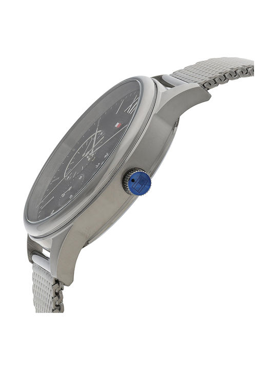 Tommy Hilfiger Damon Ανδρικό Ρολόι 44mm Χρονογράφος Μπαταρίας με Ασημί Μεταλλικό Μπρασελέ