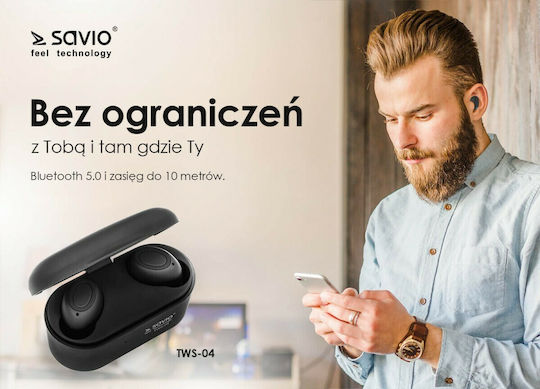 Savio TWS-04 In-Ear Bluetooth-Freisprecheinrichtung Kopfhörer mit Ladeetui Schwarz