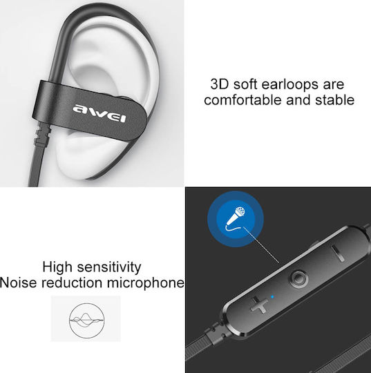 Awei WT50 In-ear Bluetooth Handsfree Ακουστικά με Αντοχή στον Ιδρώτα Μαύρα