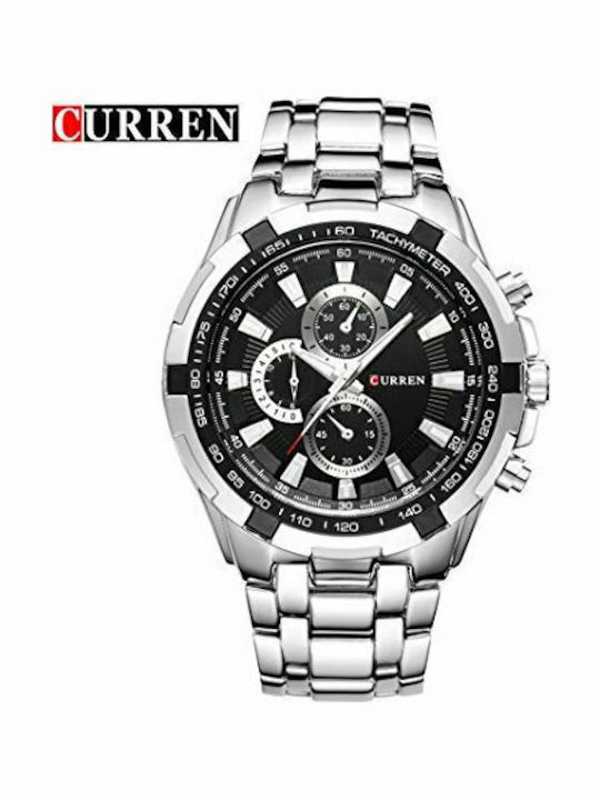 Curren Men's Watch 45mm Chronograph Battery with Metal Bracelet Silver / Black