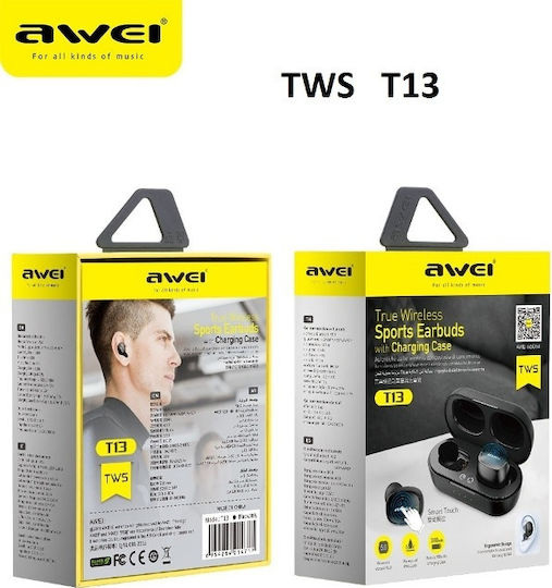 Awei T13 In-ear Bluetooth Handsfree Ακουστικά με Θήκη Φόρτισης Μαύρα