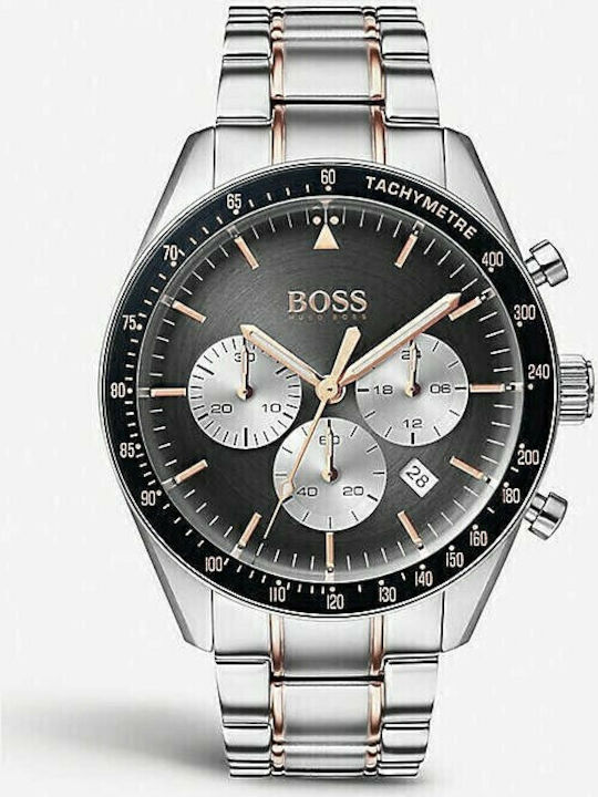 Boss Trophy Ανδρικό Ρολόι 44mm Χρονογράφος Μπαταρίας με Ασημί Μεταλλικό Μπρασελέ