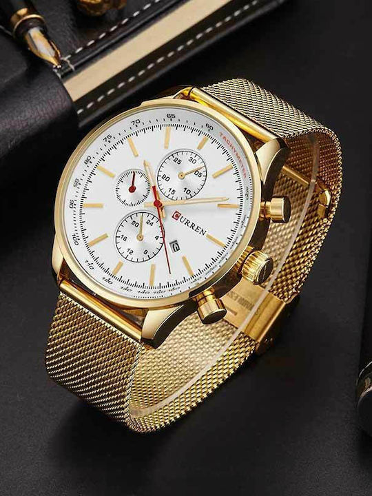 Curren Herrenuhr 44mm Batterie mit Metallarmband Gold / White