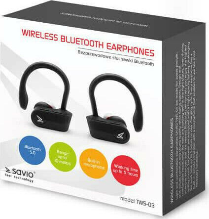 Savio TWS-03 In-ear Bluetooth Handsfree Ακουστικά με Αντοχή στον Ιδρώτα και Θήκη Φόρτισης Μαύρα