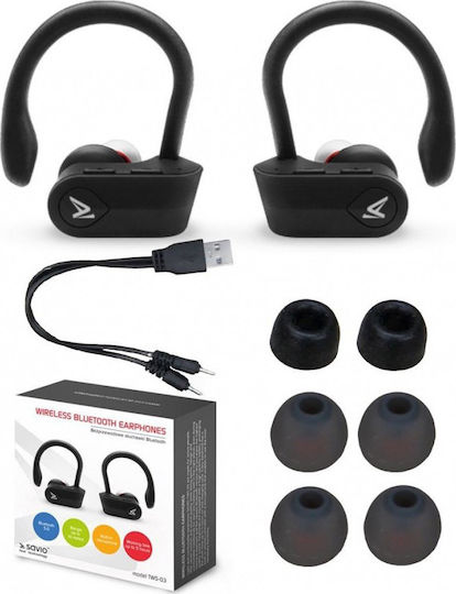 Savio TWS-03 In-ear Bluetooth Handsfree Ακουστικά με Αντοχή στον Ιδρώτα και Θήκη Φόρτισης Μαύρα