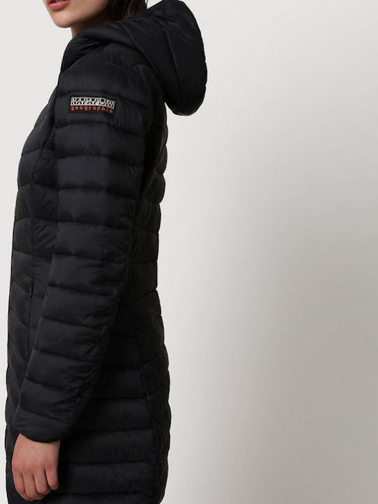 Aerons Women's Long Puffer Jacket for Winter with Hood Black NP0A4FS3-041