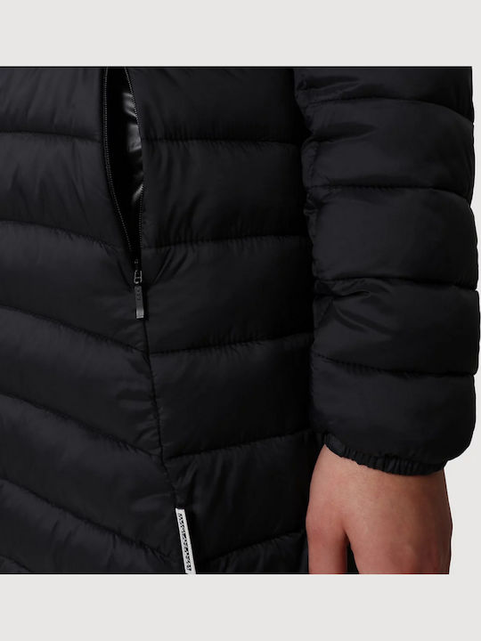 Aerons Women's Long Puffer Jacket for Winter with Hood Black NP0A4FS3-041