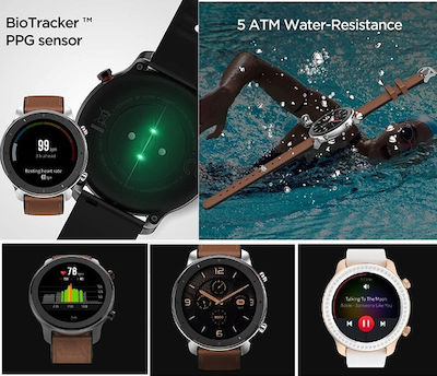Amazfit GTR Stainless Steel 47mm Αδιάβροχο Smartwatch με Παλμογράφο (Καφέ)