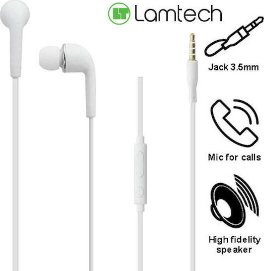 Lamtech Mobile Earphones In-Ear Freihändig Kopfhörer mit Stecker 3.5mm Weiß