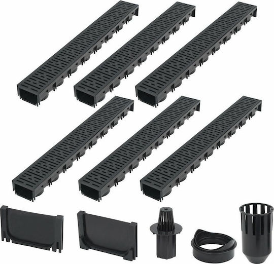 vidaXL Plastic Canal Duș cu Dimensiune 100x12.5cm Negru 6buc