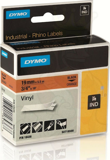 Dymo 18436 Label Maker Tape 5.5m x 19mm in Orange Colour Compatible with Dymo Rhino/IND