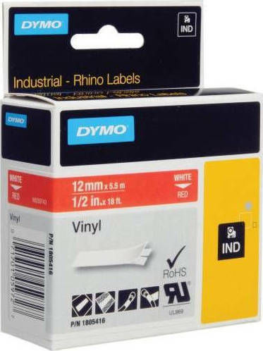 Dymo Label Maker Tape 1.5m x 12mm In Red Colour Compatible With Dymo D1 Dymo Rhino/IND