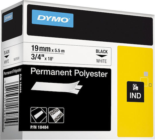 Dymo 18484 Ταινία Ετικετογράφου 5.5m x 19mm σε Λευκό Χρώμα Συμβατή με Dymo Rhino/IND