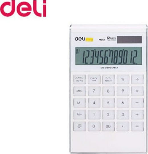 Deli 1211 Αριθμομηχανή 12 Ψηφίων σε Λευκό Χρώμα