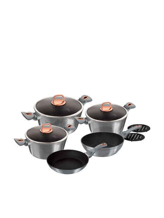 Berlinger Haus Moonlight Collection Aluminum Cookware Set Gray with Stone Interior Coating 5 Pieces
