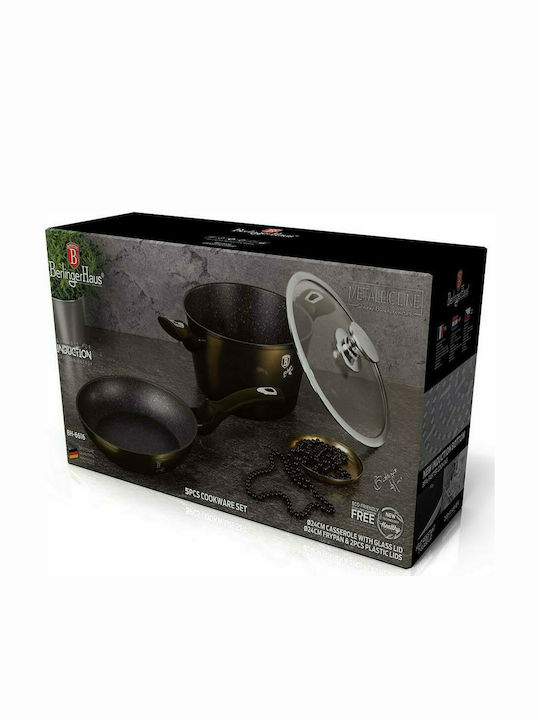 Berlinger Haus Shiny Black Edition Cookware Set of Aluminum with Stone Coating Black 5pcs
