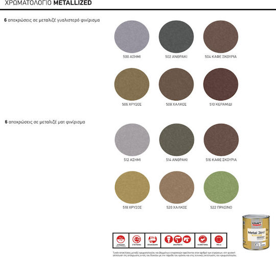 Kraft Βερνικόχρωμα Αντισκωριακό Διαλύτου Metal 3IN1 0.75lt Καφέ Σκουριά Μεταλιζέ Ματ