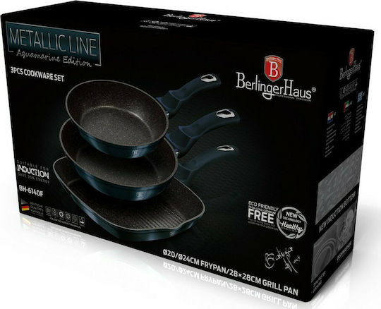 Berlinger Haus Metallic Line Aluminum Pans Set Aquamarine Collection with Non-Stick Interior Coating 3 Pieces