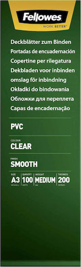 Fellowes Deckblatt Buchbinden 100 Buchbindemappen A3 Transparentes PVC 200 Mikrometer 100Stück