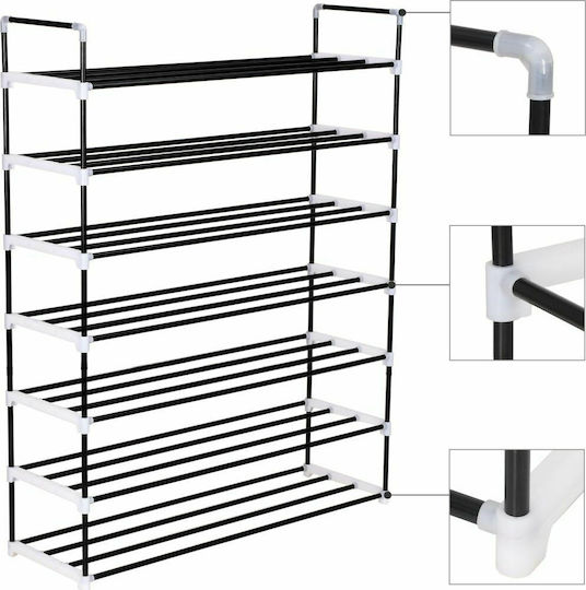 Metall Schuhschrank mit 7 Regalen Schwarz L91xW29xH133cm