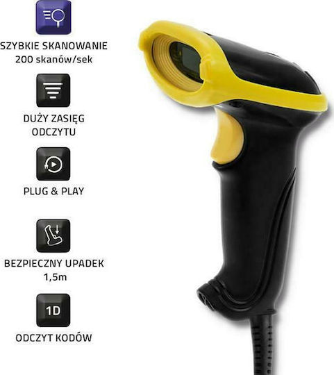Qoltec Scanner Χειρός Ενσύρματο με Δυνατότητα Ανάγνωσης 1D Barcodes