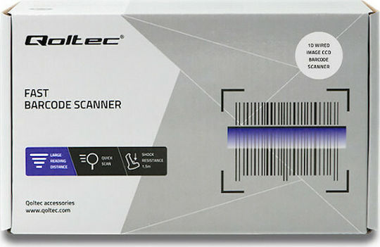 Qoltec Scanner portabil Cu fir cu capacitate de citire a codurilor de bare 1D