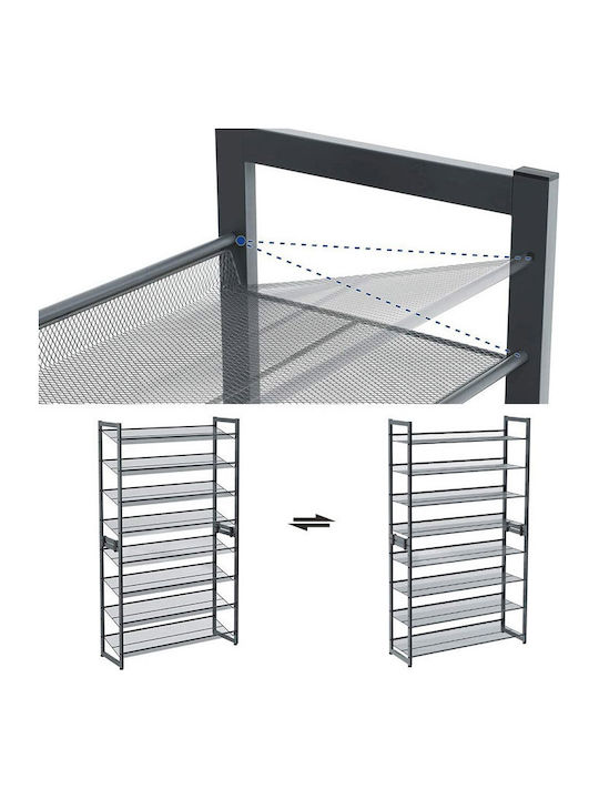 Metalică Suport pentru pantofi cu 8 Rafturi Gri L92.5xW30.7xH163.5cm